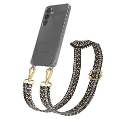 Abbildung von EAZY CASE Handykette mit verstellbarem Trageriemen kompatibel Samsung Galaxy S24 Taschengurt transparenter Handyhülle für Hülle dünner Schulterriemen in Grau Schwarz Gold
