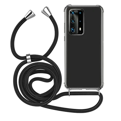 Abbildung von MyGadget Handykette für Huawei P40 Pro [ TPU Hülle mit verstellbaren Band ] Handyhülle Handyband zum Umhängen Kordel Schnur Case Schutzhülle Schwarz