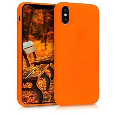 Abbildung von kwmobile Hülle kompatibel mit Apple iPhone XS weiches TPU Silikon Case Cover geeignet für kabelloses Laden Neon Orange