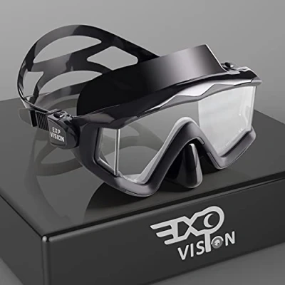Abbildung von Pano 3 Fensteransicht Tauchmaske für Erwachsene, Schnorchel aus gehärtetem Glas, Premium Schwimmbrille mit Nasenabdeckung zum Schnorcheln, Freitauchen, Schwimmen (Matt schwarz)