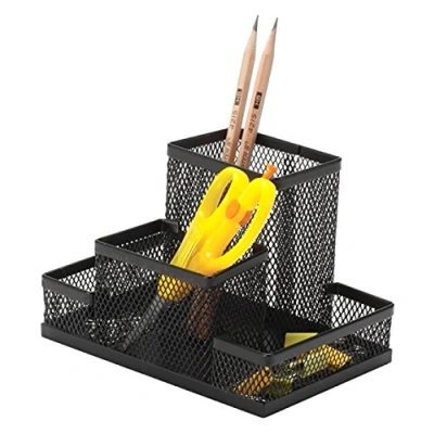 Abbildung von Q Connect KF15112 Schreibtisch Organizer 4 Fächer/aus Lackiertem Metallgeflecht/Schwarz/Schreibtischorganizer/Mesh Metall Büro Desk Organizer/mit Gummifüßen/ 15,3 x 10,3 10,0 cm