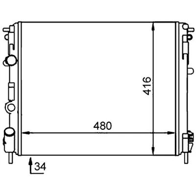 Abbildung von MAHLE ORIGINAL CR 92 000S Kühler, Motorkühlung 480mm 416mm 34mm Kühlrippen mechanisch gefügt RENAULT: Kangoo I Rapid, CLIO 2,