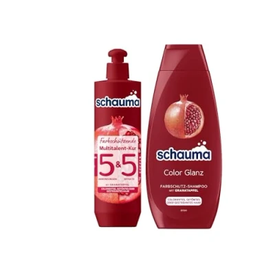 Abbildung von Schauma 5&amp;5 Farbschützende Multitalent Kur (300 ml) Haarmaske Haarkur Farbschutz &amp; Splissversiegelung Shampoo Color Glanz (400 Haarshampoo Granatapfel Extrakt