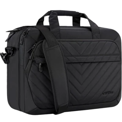 Abbildung von VANKEAN 17 Zoll Laptoptasche für Damen Herren Mode, TSA freundliche Laptop tasche, wasserdichte Aktentasche Geschäftsreisen, Schule, Arbeitstasche mit RFID Fächern, Schwarz