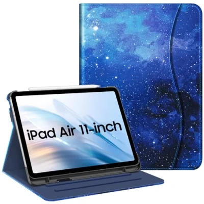 Abbildung von Fintie Hülle für iPad Air 11 Zoll M2 (2024), 5. Generation (2022) / 4. Gen 10,9 Zoll, Multi Winkel Betrachtung Folio Stand Schutzhülle Case Cover mit Dokumentschlitze, Sternenhimmel