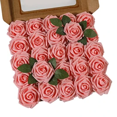 Abbildung von Ruiuzioong Künstliche 25 Stück Rosen Blumen Schaumrosen Foamrosen Kunstblumen Rosenköpfe Gefälschte Kunstrose Rose für Hochzeit Blumensträuße Braut Zuhause Dekoration (Rosa, Stück)