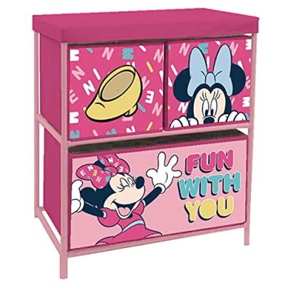 Abbildung von ARDITEX Disney Minnie Mouse Kinderregal mit 3 Stoffboxen für Bücher, Spielzeug, Bälle, Kleidung, Schuhe, 53 x 30 60 cm