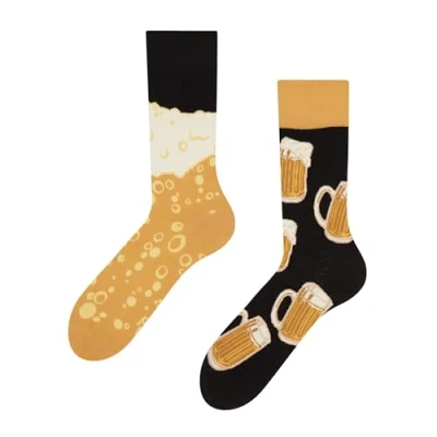 Abbildung von Dedoles Socken Unisex Damen Herren &amp; Kinder Baumwolle viele lustige Designs 1 Paar Geschenk links rechts verschieden, Farbe Schwarz, Motiv Hopfengetränk vom Fass, Gr. 39 42