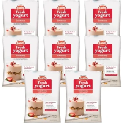 Abbildung von EasiYo Joghurtpulver Erdbeere, 8 Beutel Jeder ergibt 1 kg Joghurt