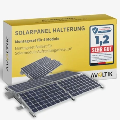 Abbildung von Avoltik Solarpanel Halterung für 4 PV Module I Solarmodul Balkonkraftwerk Set zur Befestigung in flexibler Ausrichtung Solarmodulbefestigungsset Balkon, Dach, Boden
