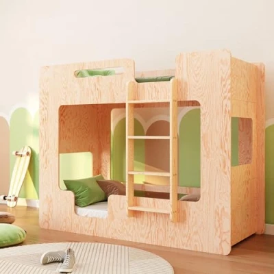 Abbildung von smartwood Etagenbett 80x160 Mimi BP Leiter Rechts Kinderbett mit Lattenrost und Rausfallschutz Hochbett für Jungen Mädchen Montessori Bett Natural Holz 160x80 cm