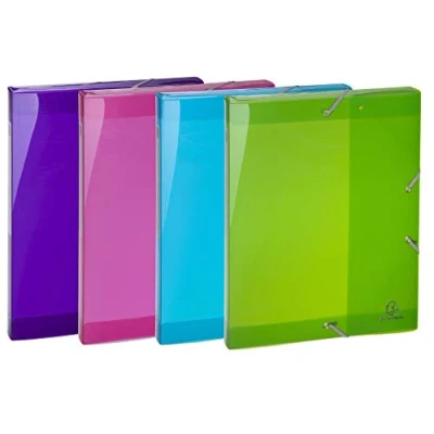 Abbildung von Exacompta 59480E Packung (mit 4 Archivboxen Iderama PP, 24 x 32 cm, ideal für Ihre Dokumente in Format DIN A4, Rücken 25mm) farbig sortiert, Stück