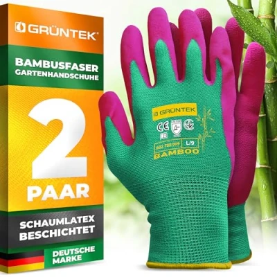 Abbildung von GRÜNTEK Bambus Gartenhandschuhe Atmungsaktive, flexible Schutzhandschuhe für Gartenbau, Handwerk und Mehrzweck Einsatz mit Thermoschutz rutschfestem Griff, nachhaltig