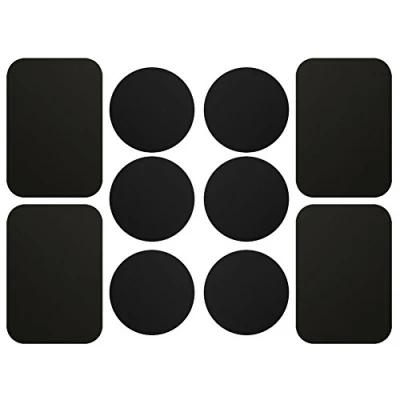 Abbildung von AJOXEL [10 Stück Metallplatte Metallplättchen Selbstklebend Set (6 Runden+4 Rechteckig) mit Klebefolie für Magnet KFZ Handyhalterung Sehr Dünn Ersatzplatten Handy und Tablet Schwarz