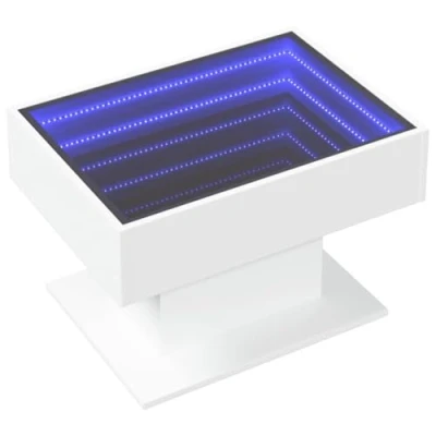 Abbildung von vidaXL LED Couchtisch, Beistelltisch mit Infinity Spiegel, Kaffeetisch Sofatisch für Wohnzimmer, Wohnzimmertisch, Weiß Holzwerkstoff