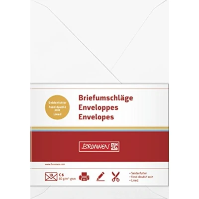Abbildung von 5 x Brunnen Briefumschläge C6 Seidenfutter 80g/qm weiß VE=10 Stück
