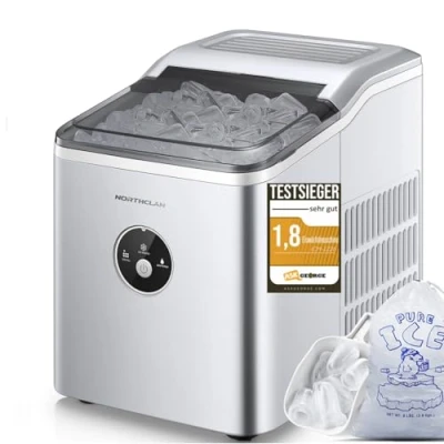 Abbildung von Eiswürfelmaschine Testsieger 2024, 14 kg 24 Stunden, 9 Eiswürfel in 6 8 Minuten, Gerauscharmer Betrieb, 120W Ice Maker mit Schaufel u. Korb, Eiswürfelbereiter für Zuhause, Büro (Silber)