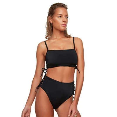 Abbildung von TRENDYOL Damen Verknüpfung Detaillierter Hoher Taillenbikini Sechs Bikini Bottoms Contemporary, Schwarz, 38