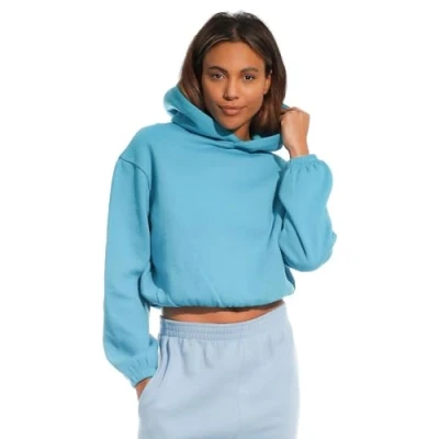 Abbildung von Light &amp; Shade Damen Cropped Kapuzen Sweatshirt, Blaugrün, M