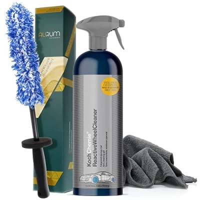 Abbildung von detailmate Felgenreinigungsset: KochChemie Reactive Wheel Cleaner 750ml + Aurum ultraFlat Microfaser Felgenbürste Mikrofasertuch 320GSM