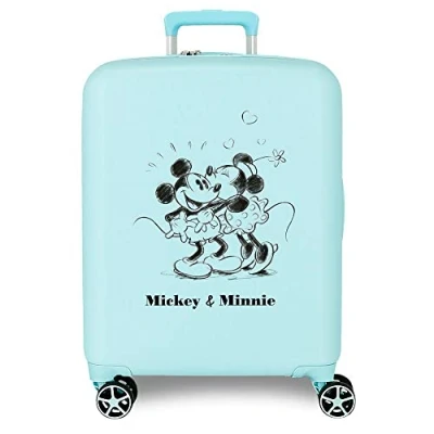 Abbildung von Disney Mickey &amp; Minnie Kisses Kabinenkoffer, Blau, 40 x 55 20 cm, starres ABS, integriertes TSA Schloss, 38,4 l, 2,82 kg, 4 Doppelrollen, Handgepäck