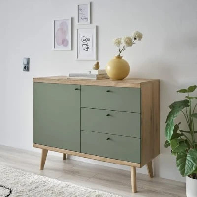 Abbildung von Sideboard Anrichte Kommode Esszimmer Wohnzimmer in Eiche mit grün Modern