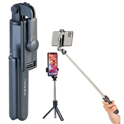 Abbildung von PEARL Handy Stativ: 2in1 Smartphone Stativ &amp; Selfie Stick bis 68 cm, inkl. Fernauslöser (Dreibein Stativ, Selfiestick, Sticks Stative)