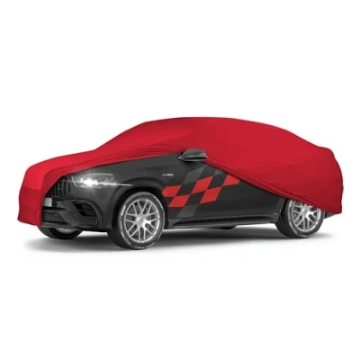 Abbildung von WALSER Premium Abdeckung Auto Indoor Stretch Plus Qualitätssieger Sehr Gut* Autoabdeckung Winter Autogarage Autoplane Abdeckplane SUV XL rot