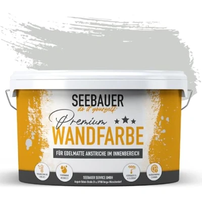 Abbildung von SEEBAUER diy Wandfarbe Grau 10L für Innen (No. 222 Grey Stone) Edelmatte hellgraue Innenfarbe Grautöne sehr hohe Deckkraft Matt, Abwaschbar und Tropffrei