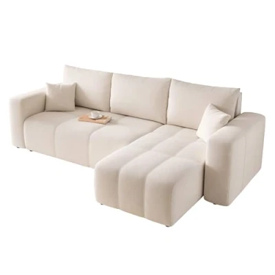 Abbildung von GREKPOL Sofa mit Schlaffunktion 145x248 Beige Ecksofa und Bettkasten 3 Sitzer Schlafsofa Couch