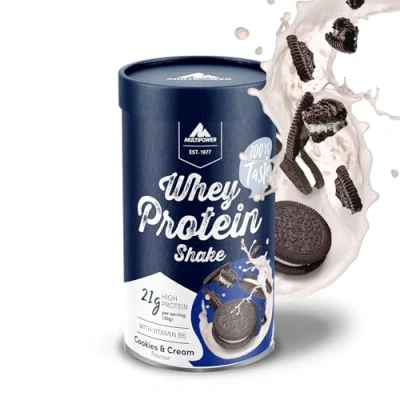 Abbildung von Multipower Whey Protein Shake Pulver 420g, mit Cookies &amp; Cream Geschmack und Vitamin B6, ideal zur Regeneration des Körpers nach dem Sport