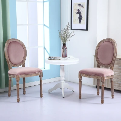 Abbildung von Louis XVI Set mit 2 Medaillon Stühlen, Patiniertes Holz &amp; Samtbezug Rosa Menzzo