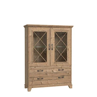 Abbildung von FORTE Nepal Vitrine mit 2 Glastüren und Schubladen, Holzwerkstoff, Bramberg Fichte, 120,3 x 161,2 45