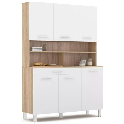 Abbildung von IDMarket Küchenbuffet 120 cm Cina 6 Türen + Schublade in Buche Optik und Weiß