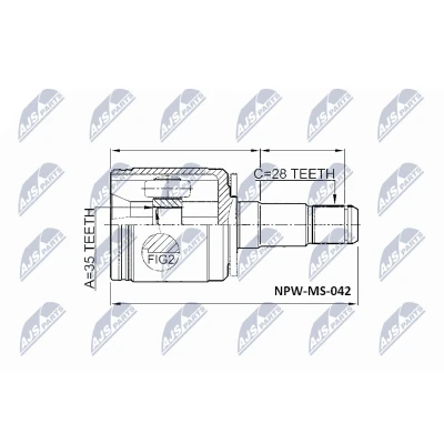 Abbildung von NTY NPW MS 042 Gelenksatz Schaltgetriebe Vorderachse rechts, getriebeseitig, radseitig MITSUBISHI: PAJERO 3, 4, HYUNDAI: Terracan