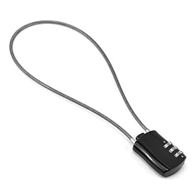 Abbildung von QWORK® Kabelschloss, 3 Stelliges Vorhängeschloss Zahlenschloss mit 41 cm Drahtseil, Geeignet als Gepäcksicherung, Skischloss, Helmsicherung, Schwarz