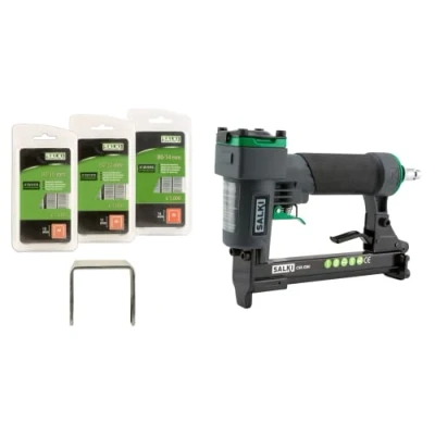 Abbildung von SALKI Pack Hefter CSK G80 + Heftklammern 80 10mm, 12mm und 14mm Pneumatisches Heftgerät für Polstermöbel