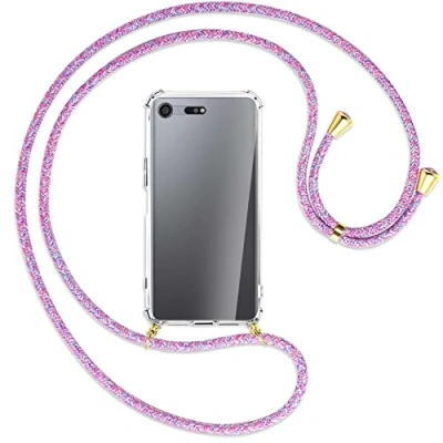 Abbildung von mtb more energy® Handykette kompatibel mit Sony Xperia XZ Premium (G8141, G8142 / 5.5&#039;&#039;) Schwarz + Gold gestreift/Gold Smartphone Hülle zum Umhängen Anti Shock Strong TPU Case