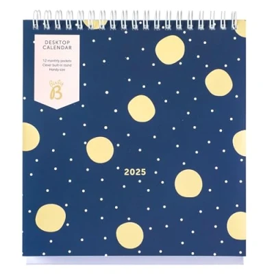 Abbildung von Busy B 2025 Tischkalender Marine &amp; Gold Tupfen Kalender mit integriertem Ständer Klappeinband A5 Arbeitskalender für Büro oder Zuhause Jahresplaner Steckfächern gut Planung