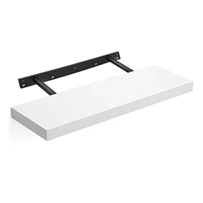 Abbildung von VASAGLE Wandregal, Wandboard für Bücher, Bilder, Deko, Schweberegal, 60 x 20 3,8 cm, Büroregal, MDF, Wohnzimmer, Küche, Flur, Schlafzimmer, Badezimmer, weiß LWS26WT