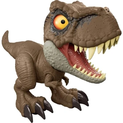 Abbildung von Mattel Jurassic World Brüllkommando Tyrannosaurus Rex Dinosaurierfigur mit Aufnahme und Abspielfunktion, schwanzaktivierter Angriff Brüllgeräusch, JCW01, [Mehrfarbig]