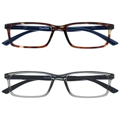 Abbildung von OPULIZE See Brille Blaulichtfilter 2er Pack Schmal Rahmen Federscharniere Verbessern Den Schlaf Computerbrille Gaming Entspiegelt Braun Grau Herren Damen BB9 27 +0.00