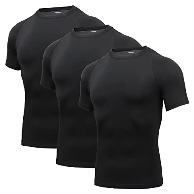 Abbildung von AMZSPORT Herren Kompressionsshirt Kurzarm Funktionsshirts Cool Dry Training Running Top, 3Schwarz M