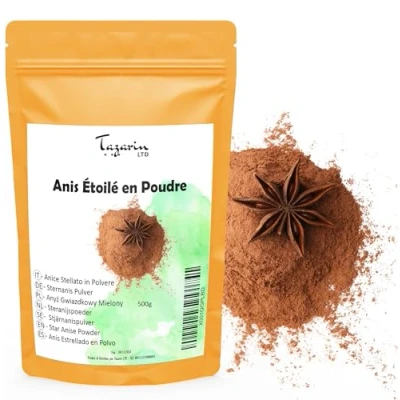 Abbildung von 500g Sternanis Gemahlen, Kapseln, Pulver aus Kontrolliert, Sternanispulver, Star Anise Aroma &amp; Intensiver Geschmack 100% Natürlich, Rein und Keine Zusatzstoffe Tazarin Ltd