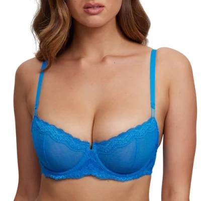 Abbildung von DOBREVA Balconette BH Damen mit Bügel Push Up Dirndl Spitze BHS Sexy Grosse Grössen Ungefüttert Insel Blau 95F