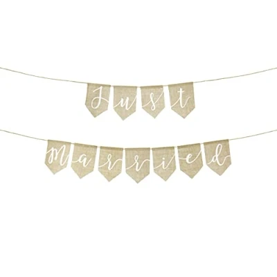 Abbildung von PartyDeco Girlande just married Jute, Garland, Leinen, Natürlich, Hochzeit, 1,85 m, Junge/Mädchen