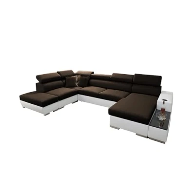 Abbildung von All4All Ecksofa mit Schlaffunktion Picanto 358 cm x 227 Wohnlandschaft U Form Sofa Bettkasten XXL Groß Gewebe Kunstleder Rechte Seite Dunkelbraun/Weiß Modern 26