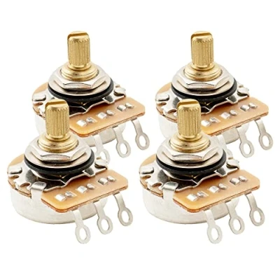 Abbildung von Musiclily Pro HD A250K Messing Zoll Größe Feines 24 Zähne Short Split Shaft Poti Audio Taper Potentiometer für E Gitarre und Bass(4er Set)