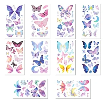 Abbildung von Schmetterling Temporäre Tattoos Butterfly Temporary Stickers Set Party Favor Tattoo Aufkleber (10 Blätter)