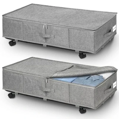Abbildung von JUPELI 2 Stück Unterbettkommode mit Rollen, 50L Faltbare Unterbett Aufbewahrungsbox, Bettkasten Aufbewahrung Gskisten Metall Bodenstütze, Groß Aufbewahrungsbox für Steppdecken Kleidung